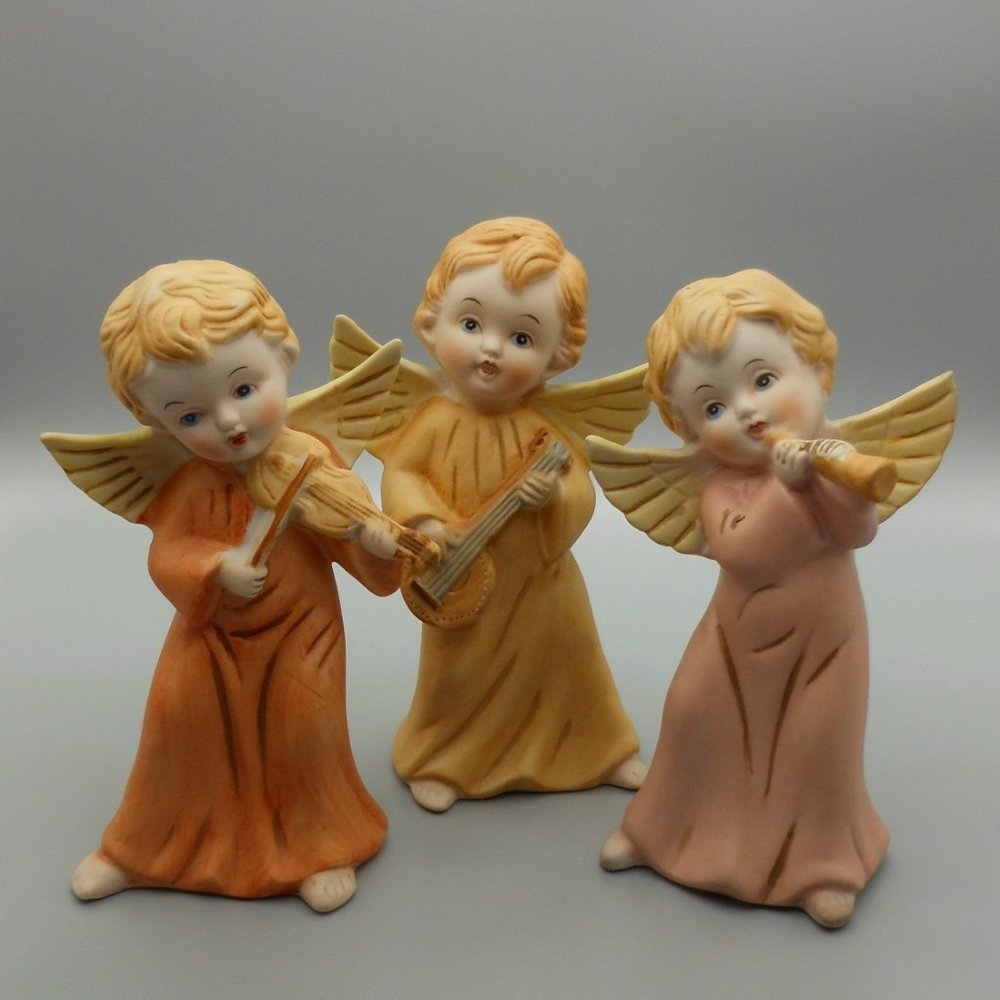 💕 VINTAGE Homco Angels Cherubs With Instruments - Picture 2 of 10